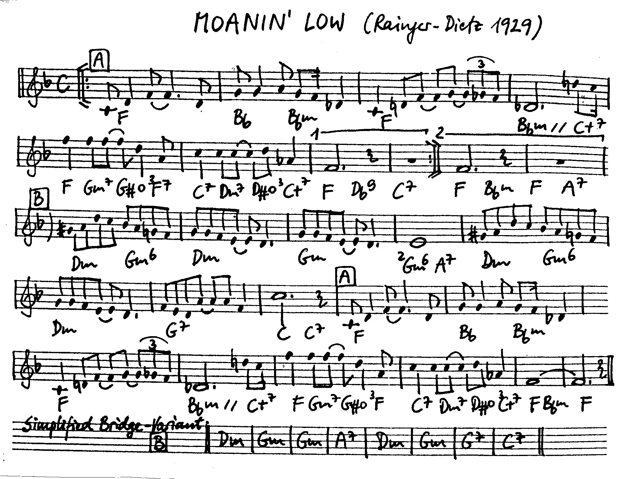 moanin' low free jazz leadsheet - Courtesy of the Jungle Jazz Band